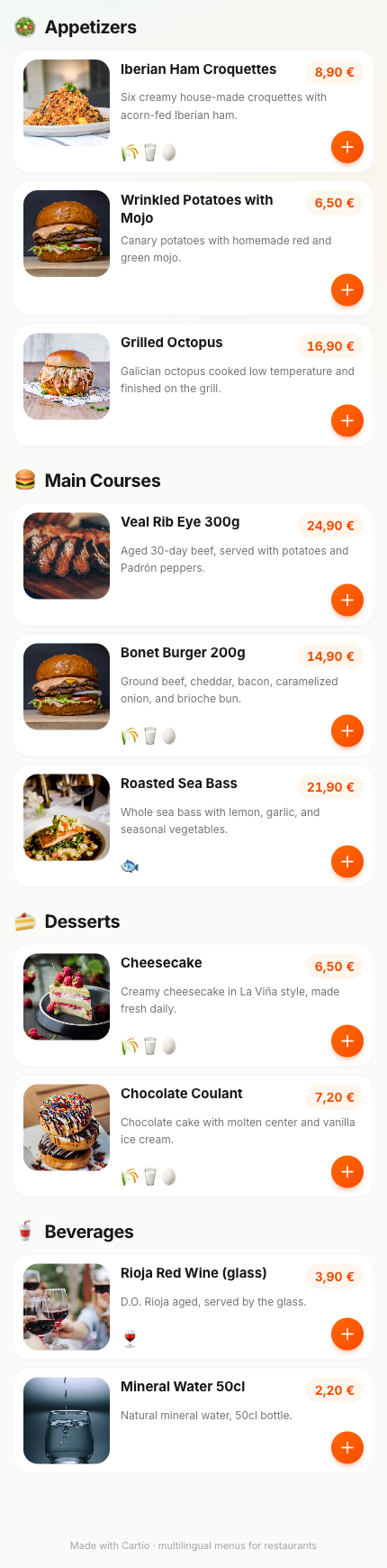 Menu in English