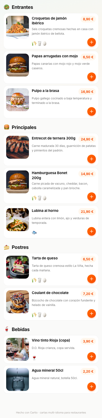 Carta real de Bonet's Grill